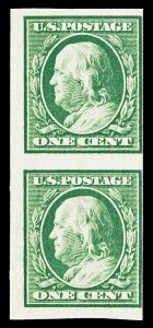 Scott 383V 1c Franklin Imperf Coil Issue Mint Vertical Pair Fine OG NH Cat $12