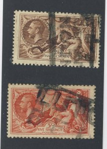 2x Great Britain Used Seahorse Stamps #179-2Sh6p & #180-5 Sh GV = $140.00 US $