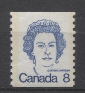 Canada #604ix 8c Royal Blue QE2 Caricature Coil MF Paper Type 3 VF-75 NH