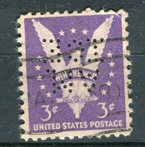 USA; 1950s early definitive issue fine used 3c. value + PERFIN