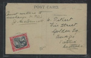 BARBADOS COVER (PP1603B) 1906  1D NELSON ON PPC TO AUSTRALIA 