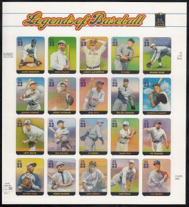 USA MNH Scott #3408 Souvenir sheet of 20 different 33c Legends of Baseball