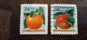 US Scott #3491-3492; used 34c Fruits from 2001; XF centering; off paper