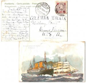 Azores 20r King Carlos 1908 Ponta Delgado PPC (Norddeutscher Lloyd, Bremen) t...