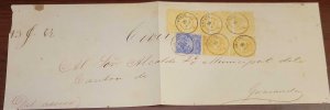 O) 1865 ECUADOR, AMBATO COAT OF ARMS ½ real blue, COAT OF ARMS 1 real yellow,  B