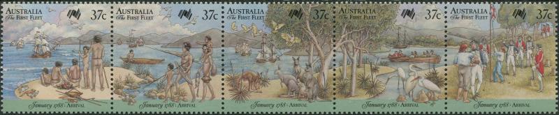 Australia 1988 SG1105a Arrival Of First Fleet strip of 5 MNH