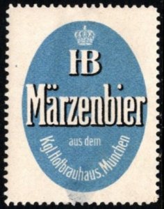 Vintage German Poster Stamp HB Marzenbier State Hofbräuhaus Munich Unused