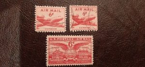 US Scott # C39-C41; 3 used Airmail issues from 1949; F/VF centering