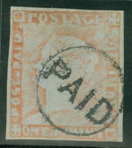 SG 17 Mauritius 1857-59. 1d red/brown worn impression. Very fine used with...