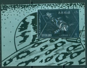 Sharjah 1972 Mi#MS135 Space Achievement, Soyuz 11 Silver Foil embossed INVERT...