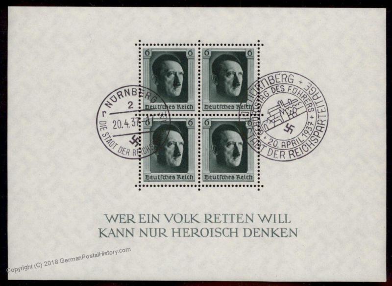 3rd Reich Germany Hitler Block 7 Souvenir Sheet Reichsparteitag Rally Days 86187