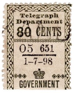 (I.B) Ceylon Telegraphs : Provisional 80c (1898)