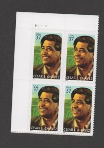 Scott # 3781 unused MNH Cesar  Chavez  plate blocks of 4