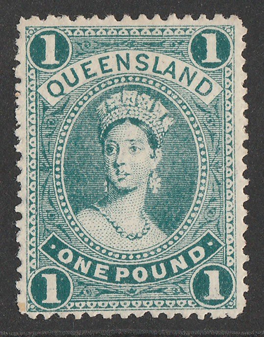 QUEENSLAND : 1907 QV Large Chalon £1 bluish green, wmk crown A.