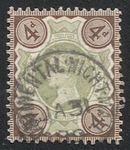 GB 1887  Sc 116  4d brown & green  Used, VF,  SG 205, CONTINENTAL NIGHT MAIL pmk