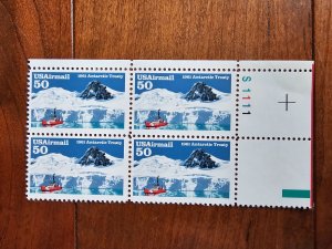 U.S. Scott # C130 Antarctic Treaty 50 Cent MNH Plateblock of 4