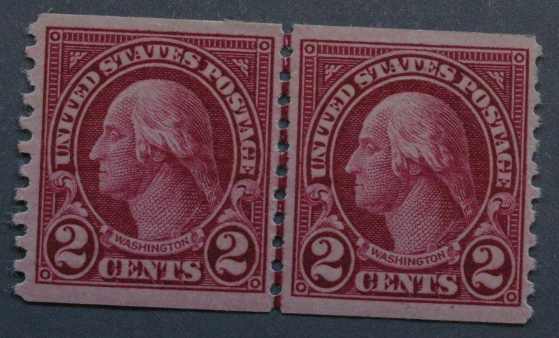 United States #599 OG PH XF 2 Cent Washington Coil Line Pair Hinge Scar