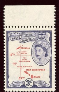 St Kitts-Nevis 1963 QEII 3c carmine & deep violet DLR Printing MNH. SG 109a.