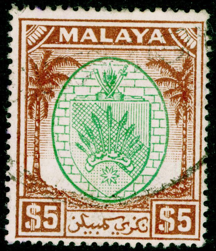 MALAYSIA - Negri Sembilan SG62, $5 green & brown, FINE USED. Cat £95.