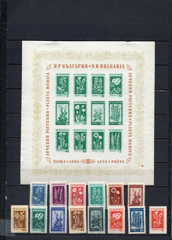 BULGARIA 1953 FLORA/MEDICAL PLANTS SET OF 14 STAMPS & S/S MNH