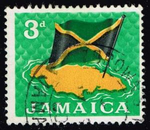 Jamaica #221 Flag over Map; Used (0.25)