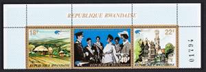 Rwanda Royal Visit Top strip of 3 with Control Number SG#479/81 SC#469a