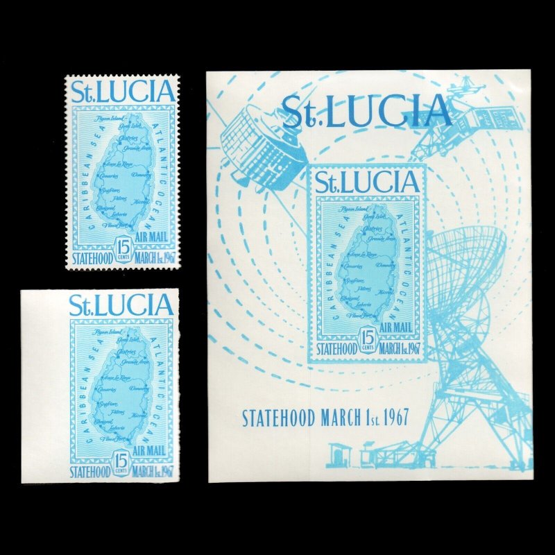 ST LUCIA 1967 Sc C1 Map MNH Perf & Imperf Airmail Stamps & Souvenir Sheet CV$51
