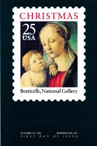 USPS First Day Ceremony Program #2399 Xmas Madonna Botticelli 1988