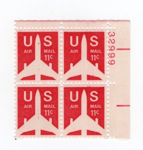 C78 11¢ Jet Airliner, red & white, perf 11 x 10½, MNH plate block