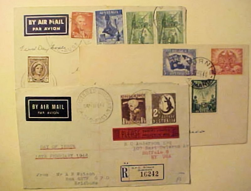 AUSTRALIA FDC PEACE BURNIE 1946 FE19,1947 NEW CASTLE BALWYN 1948 CATTLE FE 16