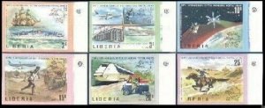 Liberia 663-668,C201 imperf,MNH. Space,UPU-100,1974.Ship,Jet,Satellites,Train,