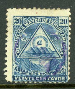Nicaragua 1896 Seebeck 20¢ Coat of Arms Wmk Postally Used B939 ⭐⭐⭐⭐