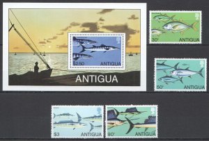 A0043 ANTIGUA FAUNA FISH & MARINE LIFE VESSELS 1BL+1SET MNH