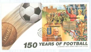 Guernsey 635 1998 150 years of football, souvenir sheet of two stamps on cacheted, unaddressed fd cover