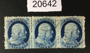 MOMEN: US STAMPS # 24 STRIP OF 3 USED POS.14-16R8 LOT # 20642