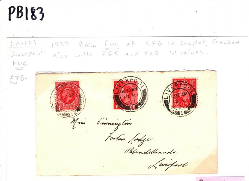 GB KGVI FDC Mixed Reigns KGV KEVIII First Day Cover Liverpool 1937 PB183 