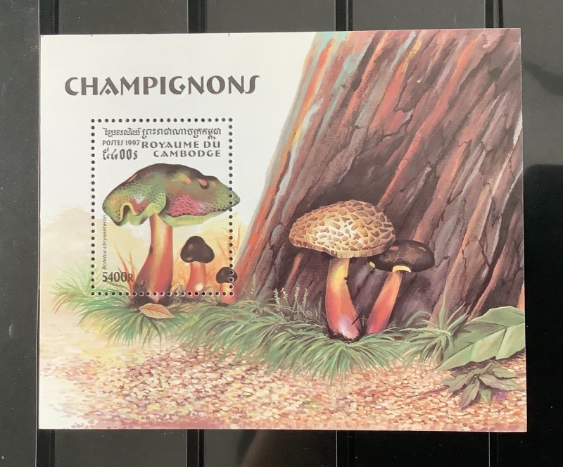 Cambodia 1997 Scott 1668 sheet of 1 MNH - Mushrooms, Boletus chrysenteron