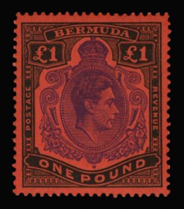 Bermuda #128var (SG 121e) Cat£180, 1938-53 George VI, £1 bright violet and ...