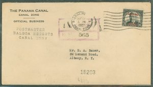 Canal Zone 91 17c Wilson overprint (solor) paying 2c First Class + 15c minimum registration on this 1927 cover sent to Albany, N