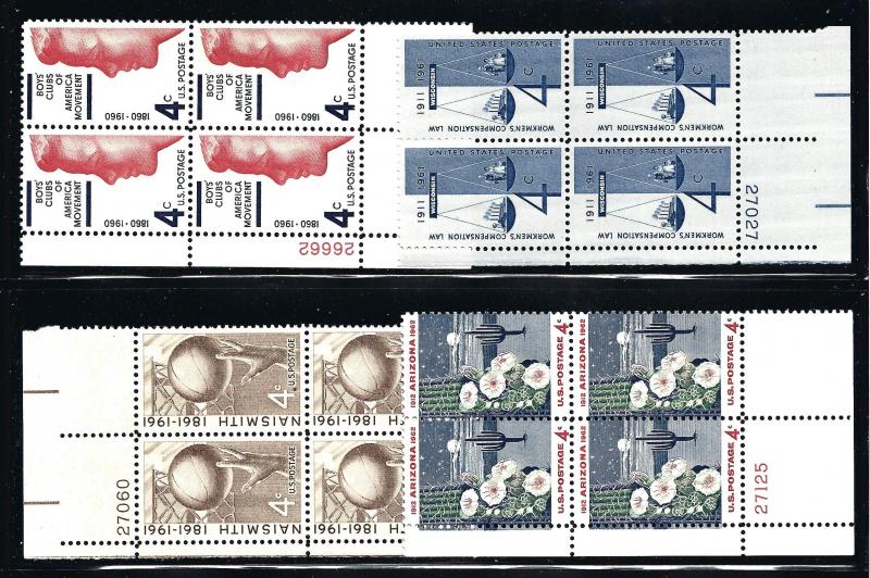 1163 1186 1189 1192, PLATE # BLOCKS/4, nice, XF, MINT NH