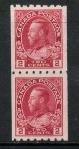 Canada #124 Very Fine Mint Coil Pair - Bottom Stamp Is Never Hinged 