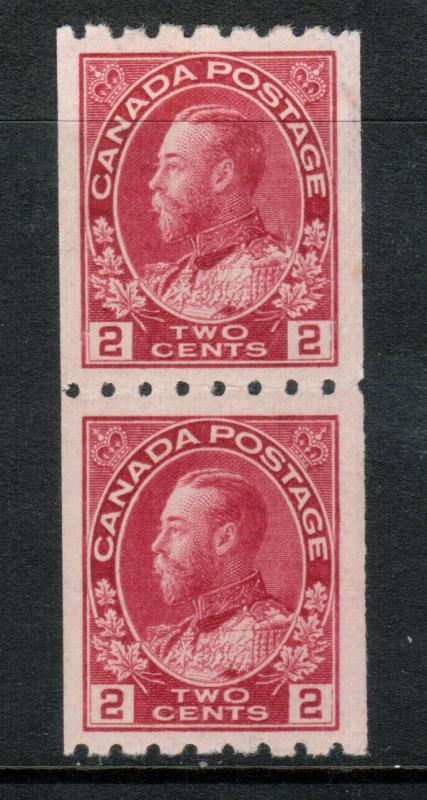 Canada #124 Very Fine Mint Coil Pair - Bottom Stamp Is Never Hinged