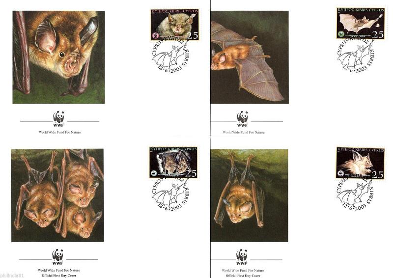 Cyprus 2003 WWF Horseshoe Bat Mediterranean Wildlife Animal Sc 1006 Set of 4 FDC