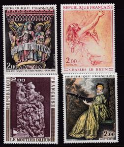 France 1973 ART Complete (4) Lady Playing Archlute by Antoine Watteau VF/NH