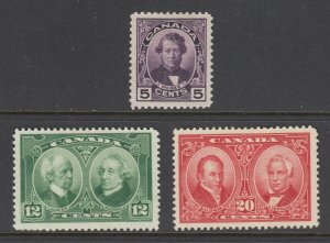 Canada Sc 146-148 MLH. 1927 Famous Canadians, complete set, fresh, VLH, F-VF