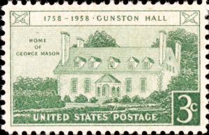 1958 3c Gunston Hall, Virginia, George Mason Scott 1108 Mint F/VF NH