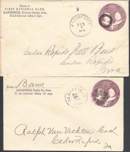 U349, Two Entires, 1893-4 Pmks, Postal Stationary-Entires...