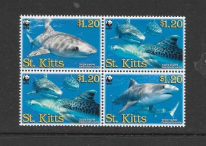 SHARKS - ST KITTS #678 (BLOCK 2) TIGER SHARKS WWF MNH