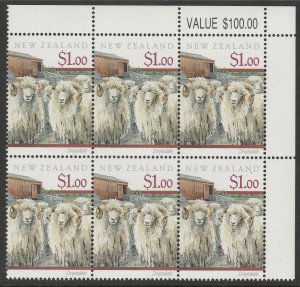 New Zealand 1991 $1.00 Sheep of New Zealand Value Block UHM