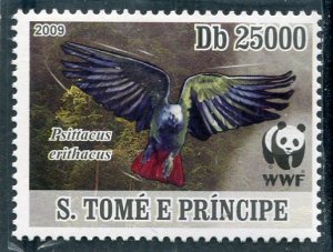 Sao Tome & Principe 2009 WWF AFRICAN GREY PARROT SPECIES Perforated Mint (NH)